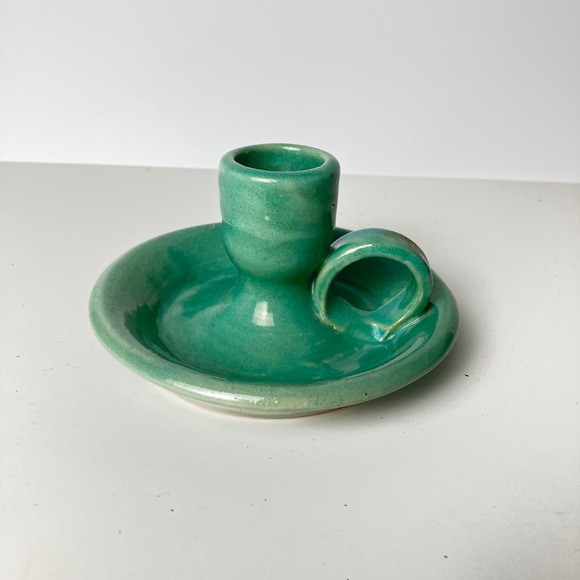 Bybee Pottery Other - Bybee Pottery Chamberstick Candle Holder 5in Turquoise Green BB Stamped Vintage